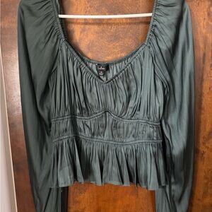 Lulu's Deep Green Ruched Blouse